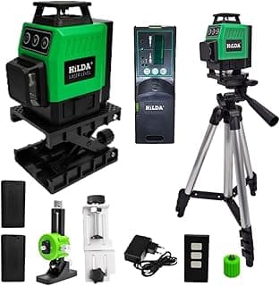Nível a Laser HIDA com tripé e acessórios, cor verde e preto, fundo branco