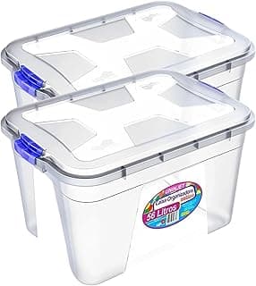 Kit 2 Caixa Organizadora Transparente Multiuso 56 Litros com Trava de Segurança Plástico Resistente