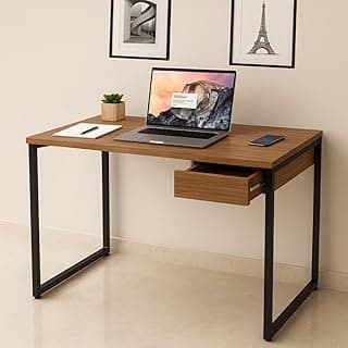 Mesa Escrivaninha Estilo Industrial com Gaveta 100x50cm Escritório Moderno 100% MDF Premium Freijó e Aço