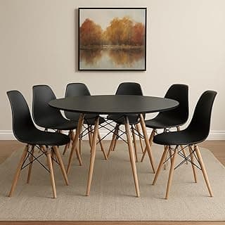 Conjunto de mesa de jantar Eames Eiffel redonda 120cm com 6 cadeiras Eiffel Charles Eames preto