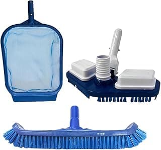 Kit de limpeza para piscinas com escova, aspirador e cesto de rede azul