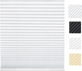 Persianas de janela plissadas sem fio sem broca cortadas no tamanho certo Persianas plissadas fáceis de instalar para portas de janelas (branco blecaute, 59 cm L x 149 cm A, 1 pacote)