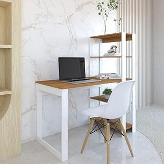 Mesa Escrivaninha c/Estante 4 Prateleiras Licce Branco/Freijó
