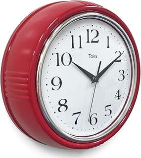 Lily's Home Relógio de parede retrô, design vintage de 24cm,movimento de quartzo silencioso sem tique-taque,operado por bateria,perfeito para cozinha,sala de estar,escritório e uso interno(Vermelho)