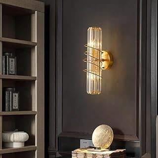 Luminária de parede moderna em espiral de vidro transparente com suporte dourado