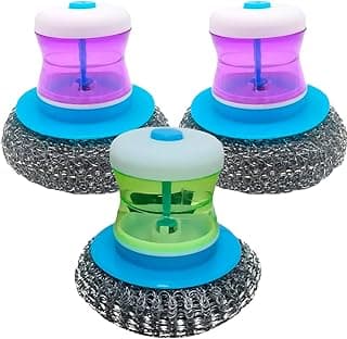 Kit de 3 esponjas escova de palha de aço com suporte e dispensador para limpeza de panelas e louças