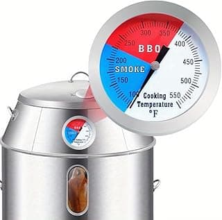 Termômetro prateado para churrasqueira com três zonas de temperatura, fundo branco
