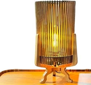 Abajur de Mesa Ripado em Madeira Natural – Luminária de Cabeceira Boho Chic – Design Artesanal para Quarto e Sala