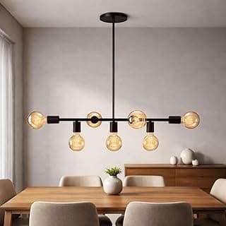 Luminária de teto industrial com sete lâmpadas pendentes, estilo vintage, ideal para sala de jantar