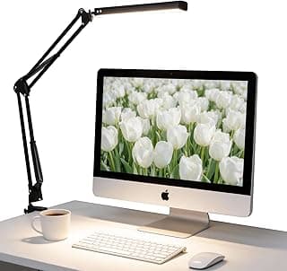 Luminária de mesa LED com Braço Articulado e Presilha, 3 Níveis de Brilho, Rotação 360°, Luz Ajustável para Leitura, Estudo e Trabalho, Ideal para Home e Escritório (Preto)