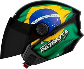 Capacete aberto Pro Tork Patriota Brasil, tamanho 56, viseira fumê, com brasão do Brasil