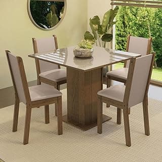 Conjunto Sala de Jantar Mesa Tampo de Vidro 4 Cadeiras Tifani Madesa