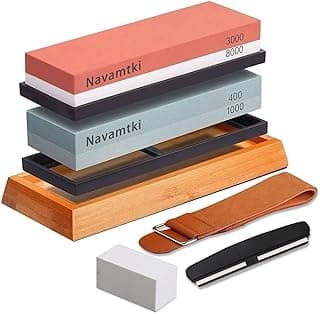 Kit de Pedras de Amolar Navamtki com Base de Bambu e Correia de Couro