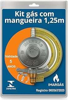 Kit gás com mangueira 1,25m para botijão 13kg, Registro Regulador de Gás, Inmetro.