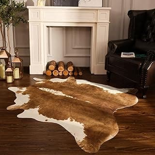 BENRON Tapete de Couro Sintético Premium, 130 x 150 cm, Tapete Macio de Vaca Marrom para Sala de Estar, Quarto, Decoração Ocidental