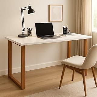 Escrivaninha Moderna com Tampo Off 90 Pés de Madeira, Design Minimalista, Home Office
