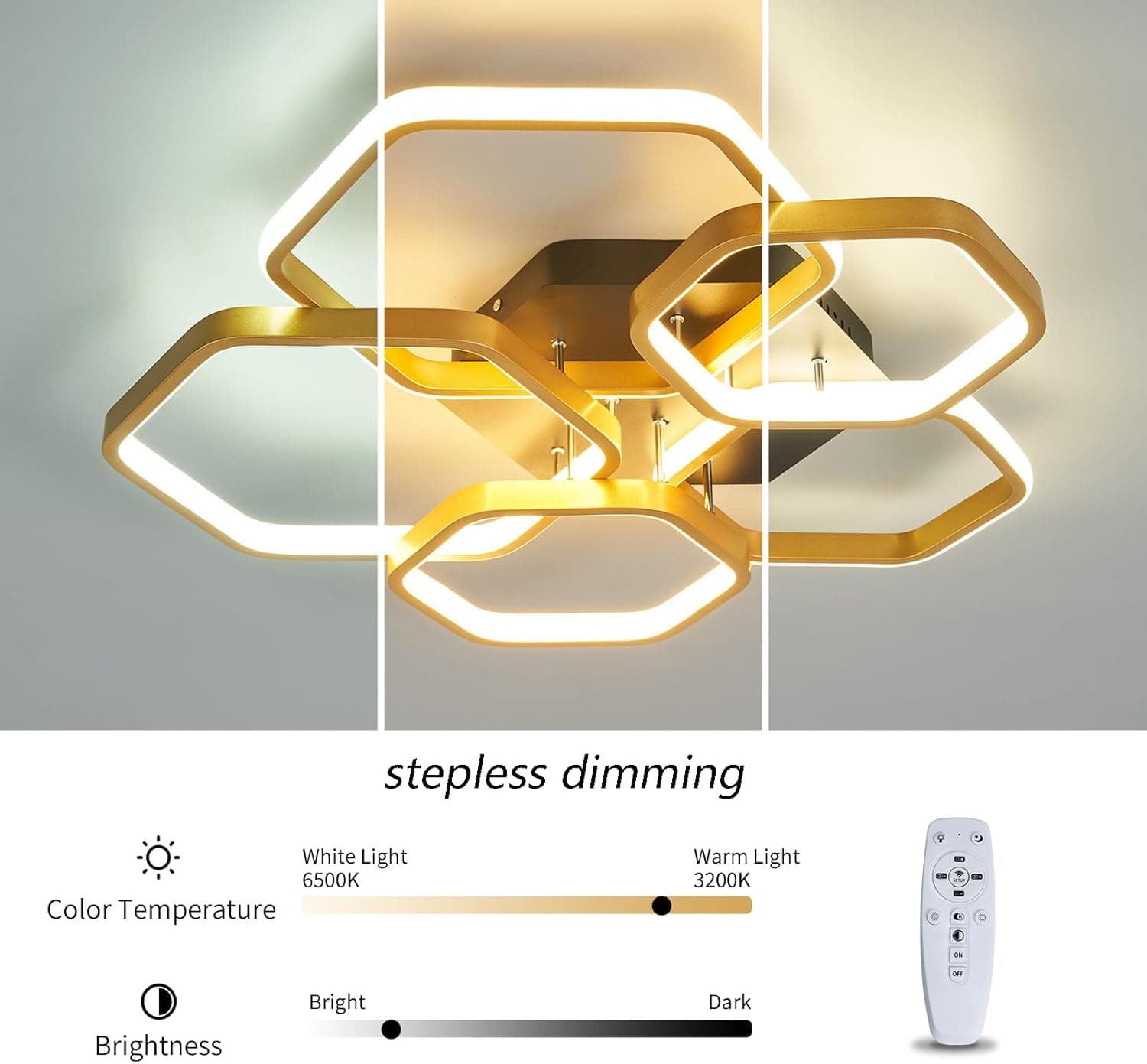 Luminária de teto LED redonda moderna de 80W com dimmer, dourada/preta, com controle remoto, para sala de estar, quarto, cozinha, escritório e sala de jantar (45 cm)