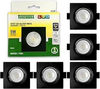 Kit 5 Spot LED Embutir 5W Quadrado Preto Alltop