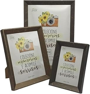 Conjunto de 3 porta-retratos premium cinza com texto em espanhol, tamanhos 10x15cm, 15x20cm e 21x29,7cm