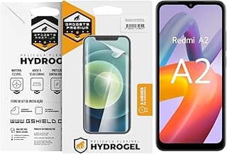 Embalagem da película hydrogel HD Gshield para Xiaomi Redmi A2 com smartphone na tela.