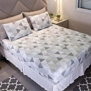 Jogo de lençol cama casal 3 peças estampado cinza e branco