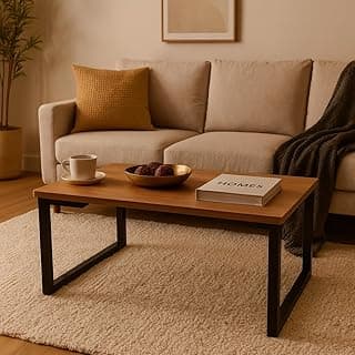 Mesa de Centro Industrial 60x30 - Design Moderno e Estabilidade com Pés de Ferro (PRETO E FREIJO)