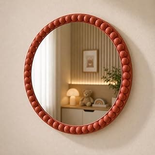Espelho decorativo infantil com borda em bolinhas terracota para quarto de criança