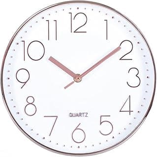 Relógio de Parede Minimalista Rose Gold e Branco 25cm x 25cm Decoração de Parede Enfeites Utilidades Domésticas Premium