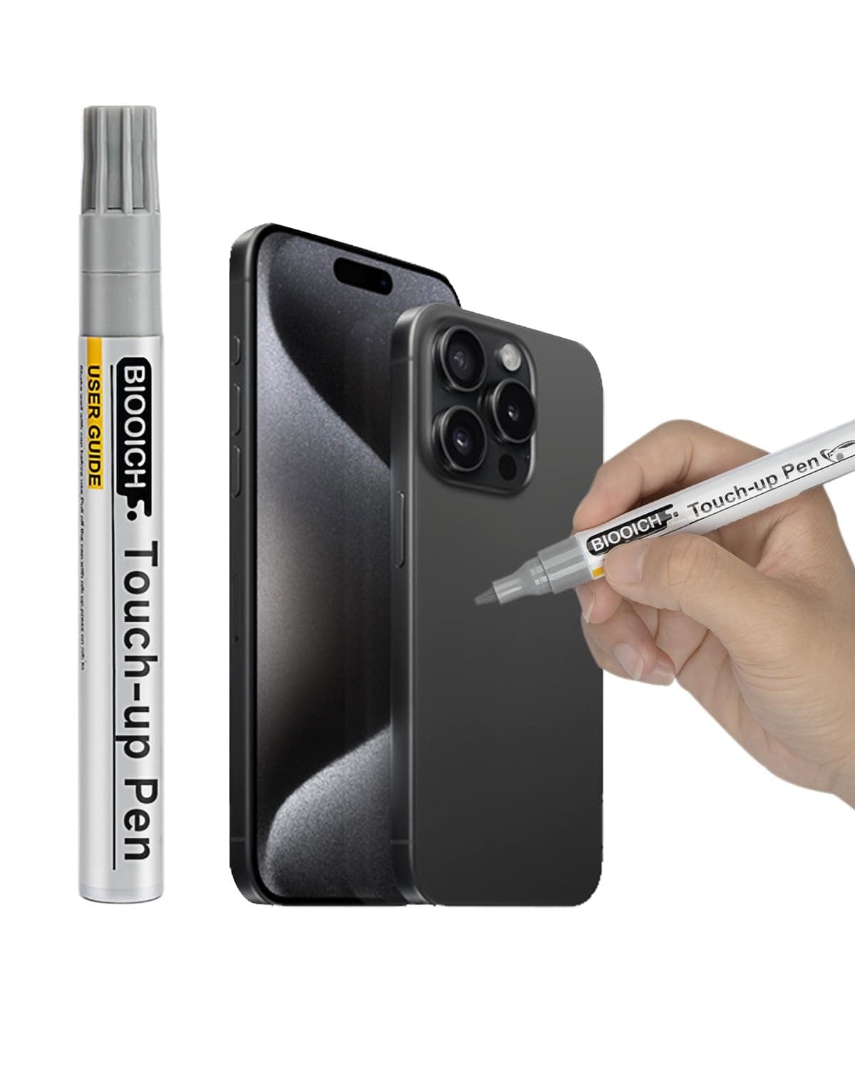 Caneta de Retoque para Arranhões Biooich SP96 para Moldura de Iphone 16 Pro Preto Titânio 1 Unidade Compatível