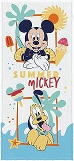 Toalha de banho estampado Mickey com Pateta, fundo de verão, 60 cm x 1,20 m