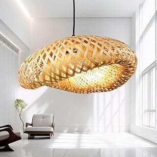 Luminária de teto pendente em bambu Honolulu Rústico de 40cm, design artesanal, marrom claro