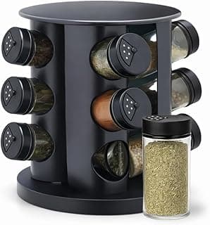 Porta Tempero Condimentos Giratório Preto Com 6 Potes 85ml Para Armazenamento De Temperos e Especiarias Resistente Premium