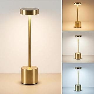 Luminária de mesa recarregável com toque, design em metal dourado, LED 3 cores