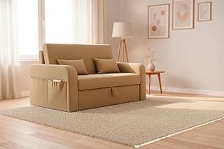Sofá Cama Compacto Retrátil e Reclinável Lady Day 2 Lugares 140cm Com Baú e Almofadas em Veludo Premium (Bege)