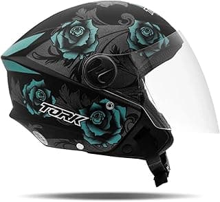 Capacete aberto Tork New Liberty 3 Flowers com flores azuis e preto