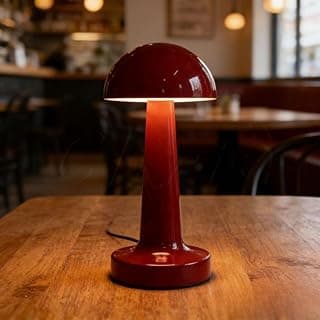 Luminária de mesa vermelha em forma de cogumelo com LED, moderna e sensível ao toque