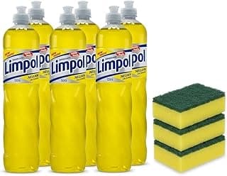 Kit Detergente Limpol Neutro 6x500ml + 3 Esponjas Dupla Face Multiuso
