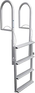 Escada retrátil de alumínio para docas flutuantes com três degraus e sistema de bloqueio de anel duplo, acabamento anodizado