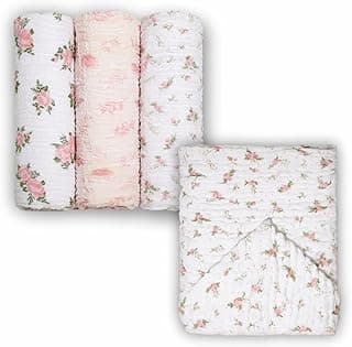 Kit de toalhas de bebê Papi Têxtil com estampa floral rosa, 4 peças