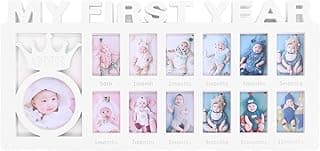 Porta-retratos branco 'My First Year' para bebês, 12 compartimentos para fotos mensais, decoração para casa.