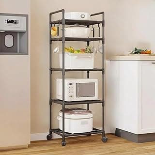 Estante Em Metal Prateleira Armazenamento Móvel Organizadora De Banheiro Cozinha 5/6 Camadas(PRETO,5 Andar com rodinha)