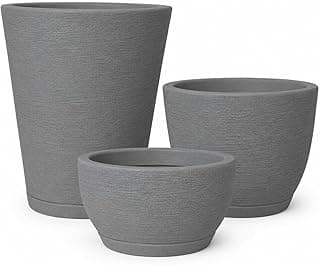 Kit 3 vasos decorativos de polietileno cinza chumbo em fundo branco