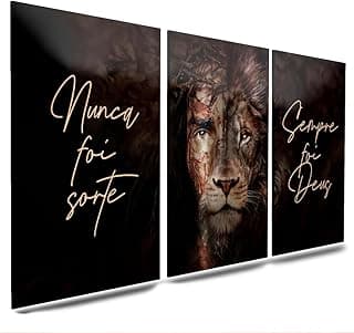 Kit 3 quadros decorativos com leão Judá, frases motivacionais, fundo preto