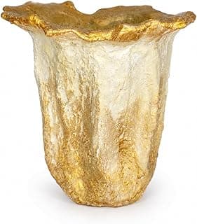 Vaso Decorativo Artesanal Premium de Cimento Modelo Chapéu Feito e Pintado à Mão para Flores, Arranjos, Sala, Mesa e Escritório (Dourado/Branco)