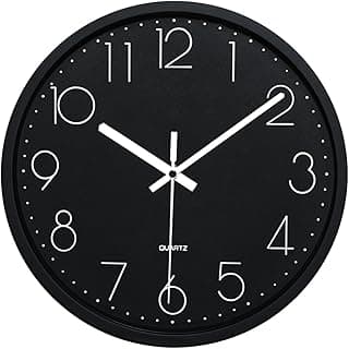 Relógio de parede decorativo preto 30 cm analógico silencioso com números brancos