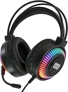 Headset gamer preto com RGB, microfone dobrável, entrada USB e P2/P3