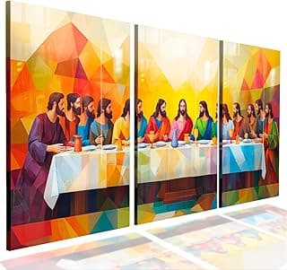 Kit 3 Quadros Decorativos Última Ceia Jesus Oração para Sala Quarto Escritório