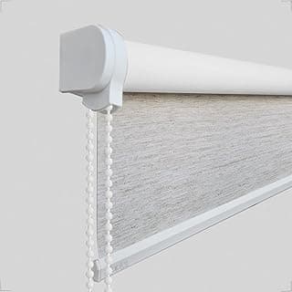 Cortina persiana rolo blackout cinza e branco com acabamento branco