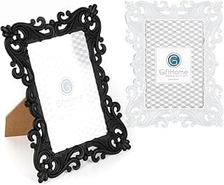 Porta-retrato preto e branco em estilo ornamental, fundo branco