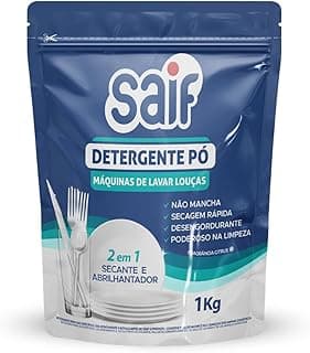 Detergente em pó Saif 1Kg para máquinas de lavar louças, 2 em 1, secante e abrilhantador